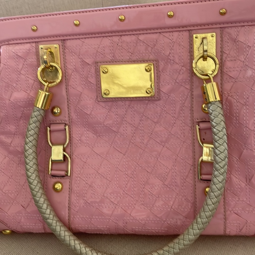 Pink patent purse with gold accents!
